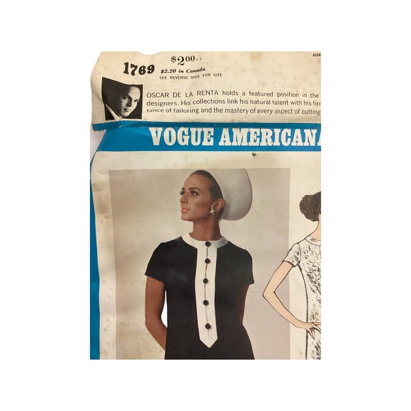 Vogue Americana 1769 Oscar de la Renta 1960s Dress Sewing Pattern Bust 34 - Picture 2 of 4